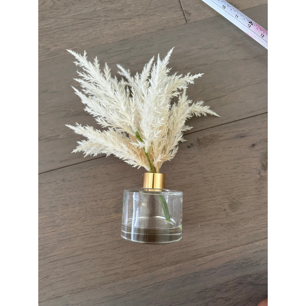 White Faux Florals Pampas Grass Gold and Clear Vase